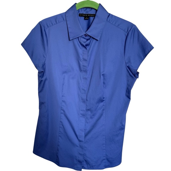 ANTONIO MELANI Tops - Antonio Melani Ellie Blouse Shirt Blue Button Front Cap Sleeve Cotton Small Posh